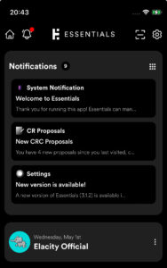 Essentials home with Mainchain wallet