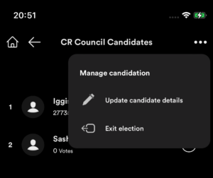 Update candidate details from the operations menu